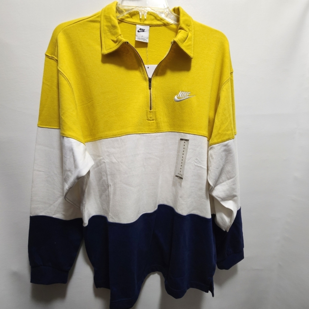 Nike Polo Shirt Long Sleeve 1/4 Zip Loose Fit Yellow Blue White Men's Medium NWT
